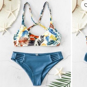 ZAFUL Leaf Print Strappy Bikini - M